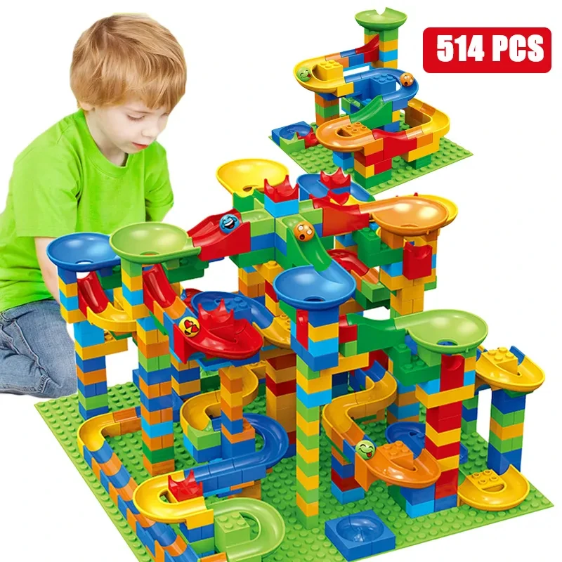 514pcs Small Size Block Marble Race Run Block Variety Slide Track Building Blocks Funnel Slide Diy Sets Bricks Kids Toys