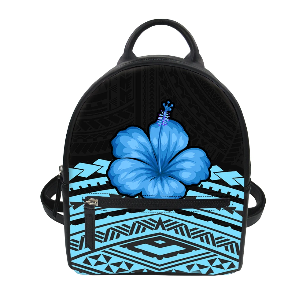

PU Leather Mini Backpack For Women And Girls Purses Fashion Small Size Bag Hawaiian Plumeria Samoan Tribal Mix Design Printing