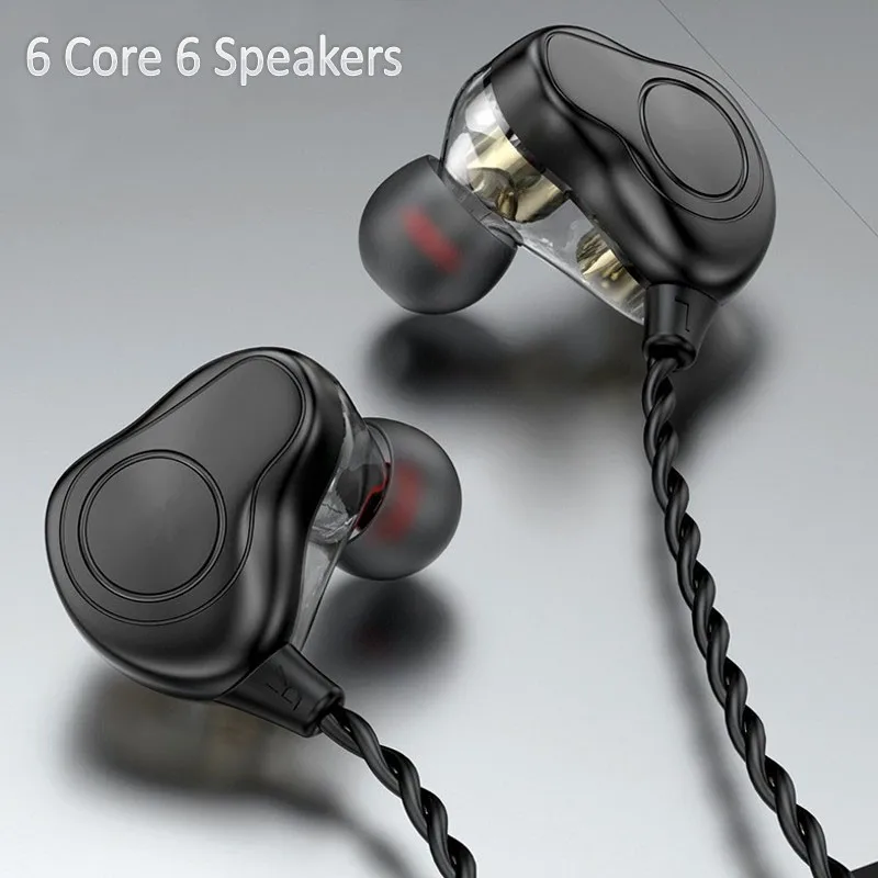 

Best 6 core hearing aid wired headphone bass wholesale earphone with box bag packing, Black