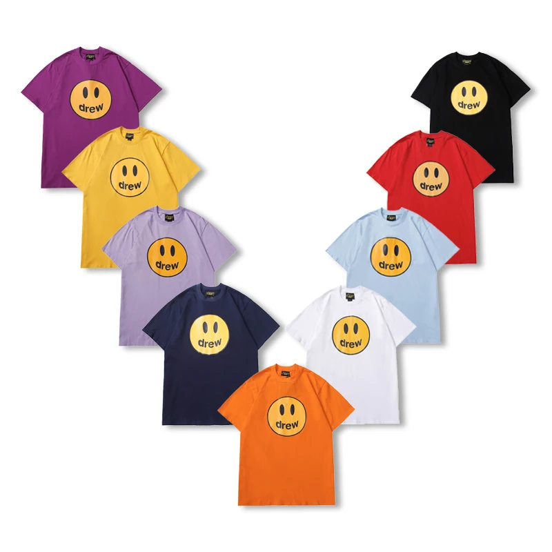 

Drew Tshirt Smiley Face Short Sleeved Couple Casual Loose Shirts Justin Bieber T Shirt Drew House