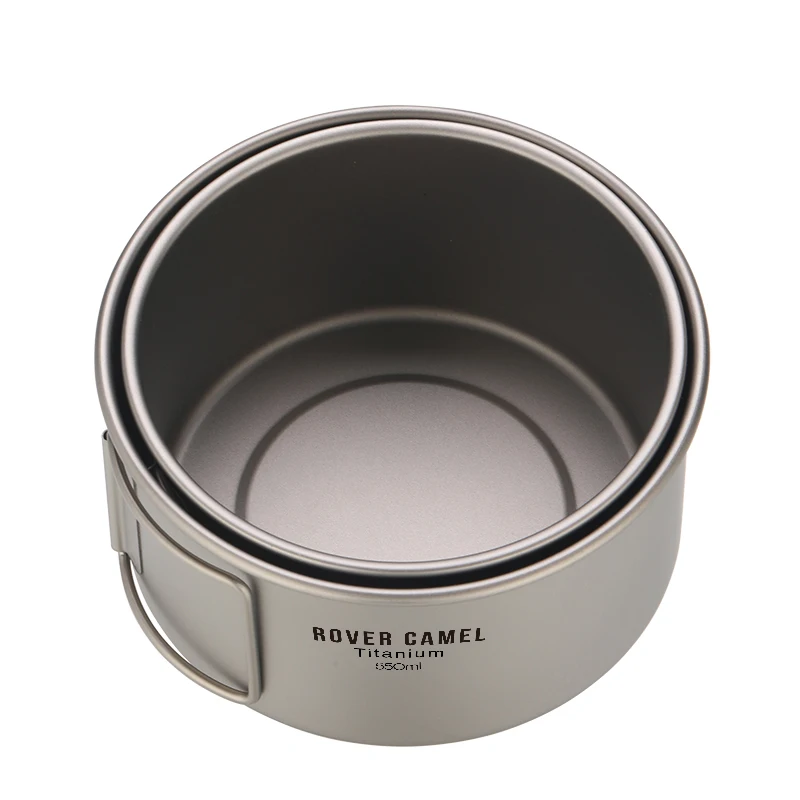 Camping Accessories Titanium Bowl with Folding Handle Cookware Portable Tableware for Camping Hiking Backpacking Picnic