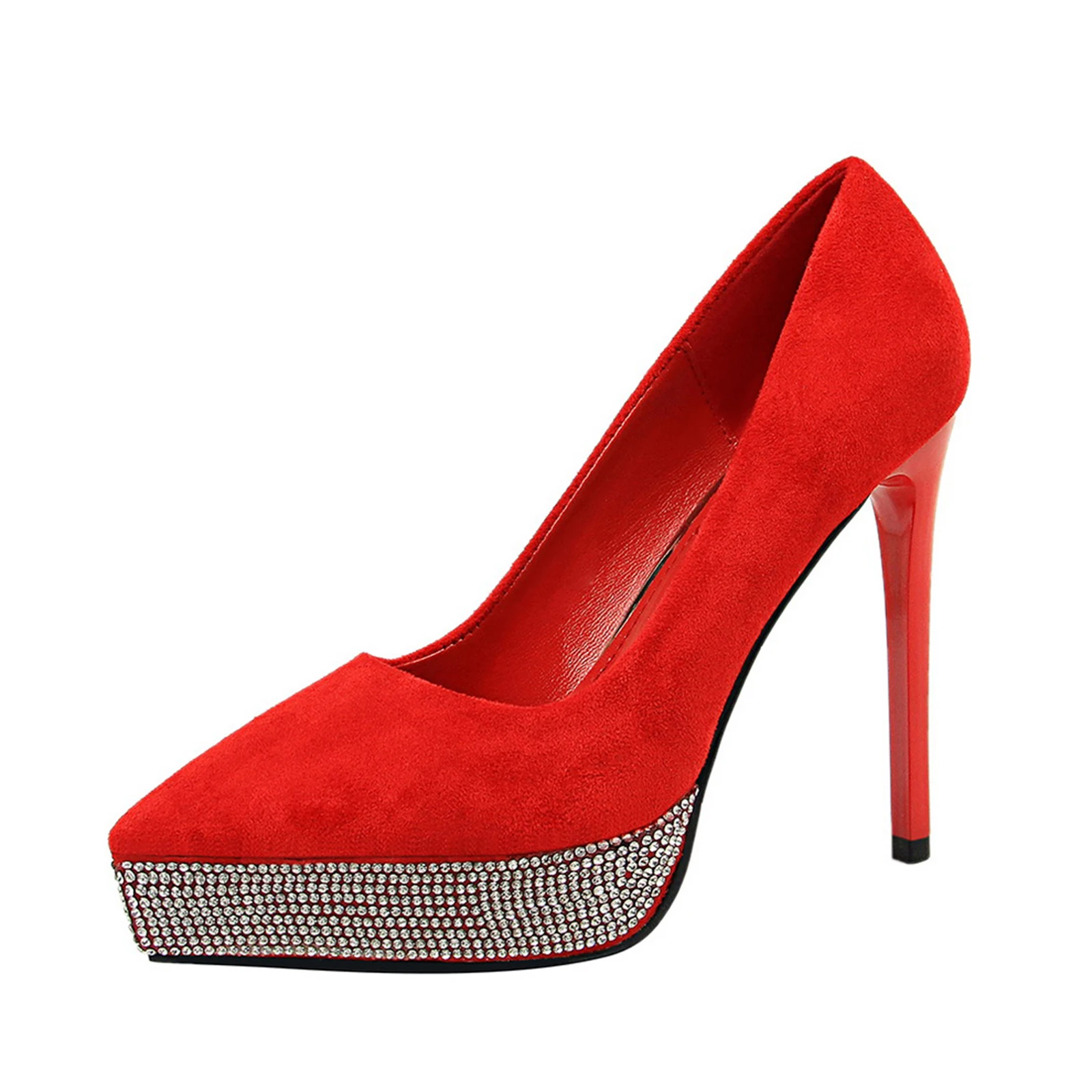 

2021 New Coming Women's Super High Heel Pumps With Platform Pointed Toe Slip On Rhinestones Platform Pumps