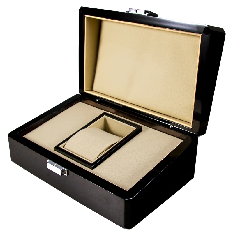 

Top Quality Luxury Watch Packaging Box Custom Logo Jewelry Gift Wood Watch Case, Black color