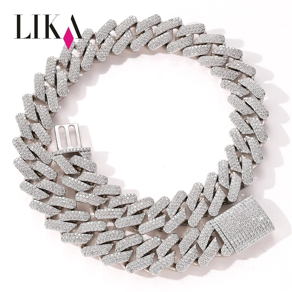 

LIKA New Hiphop Iced Out Cuban Link Chain Gold Plating Prong Cuban Chain Bling Retro Chain Necklace, Sliver gold