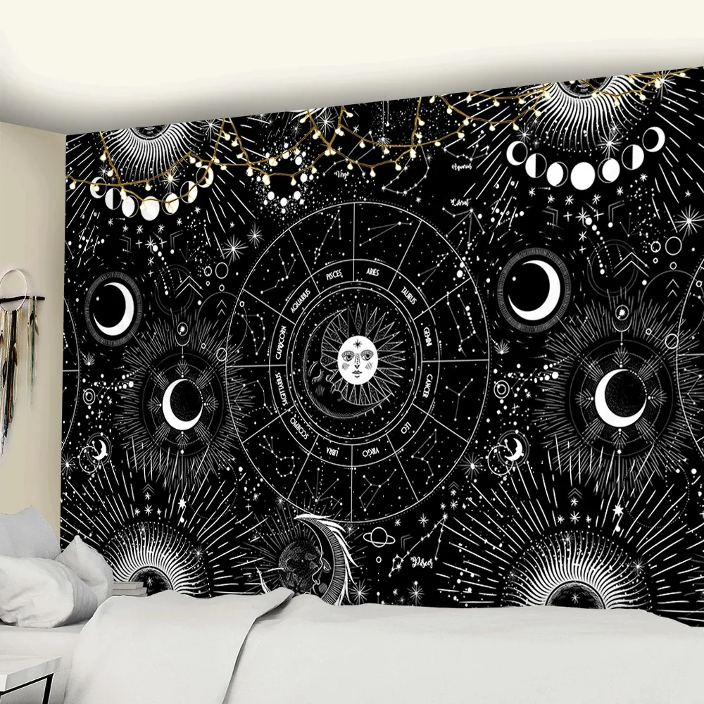 

Sun Moon Mandala Starry Sky Tapestry White Black Wall Hanging Tapestry