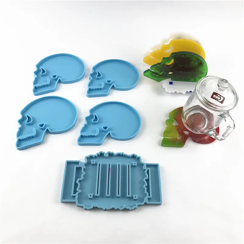 

5377 1005 skull Handmade silicone coaster molds for resin