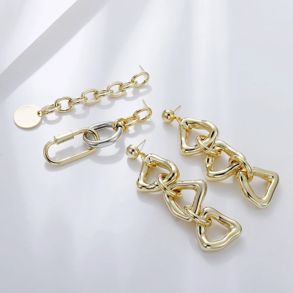 

Wholesale Simple Vintage Women Jewelry Personality Gold Long Chain Link Drop Statement Earrings, Picture