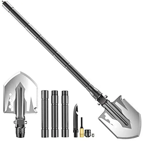 

30 Inch Tactical Portable Military Folding Shovel Outdoor Survival Kit for Hiking Camping, Silver