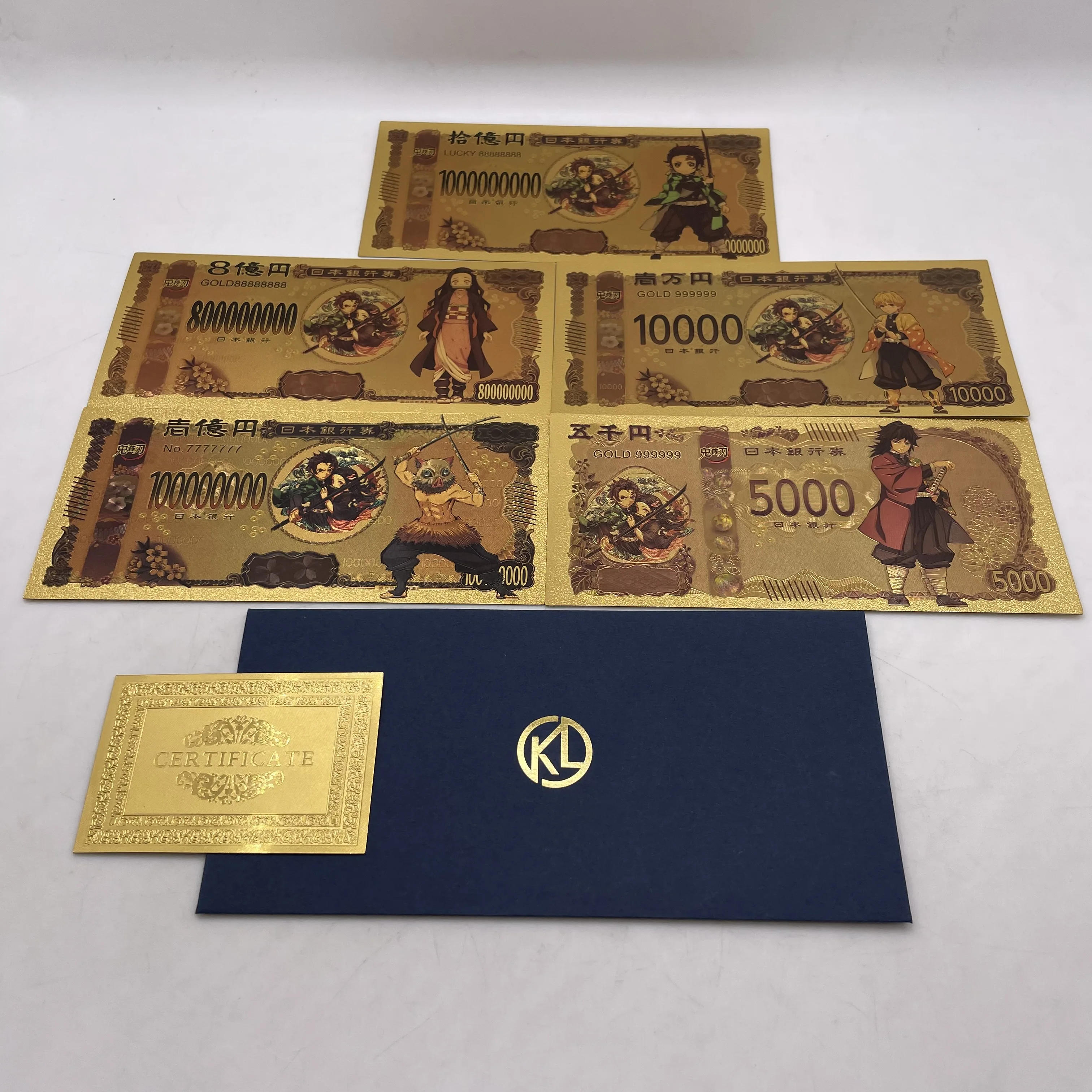 

Wholesale 16 types Japan demon slayer anime Gold Banknotes commemorative Banknote cards for Collection Gift