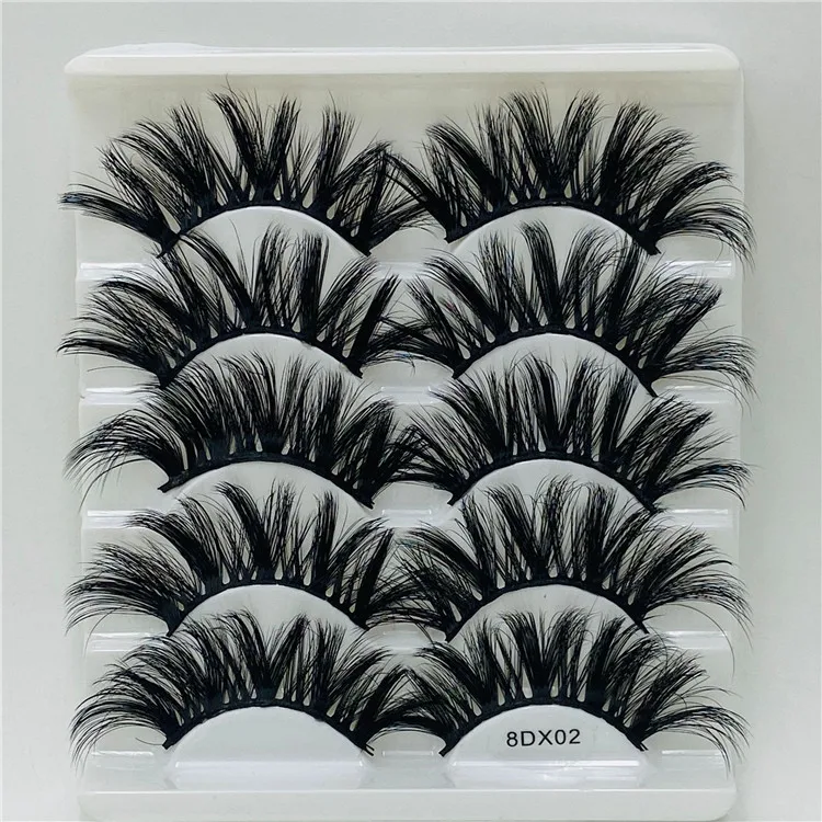 

Eyelashes Vendor Hot sale 5 pairs faux mink 8D silk false eyelash extensions set private label With Golden packaging box