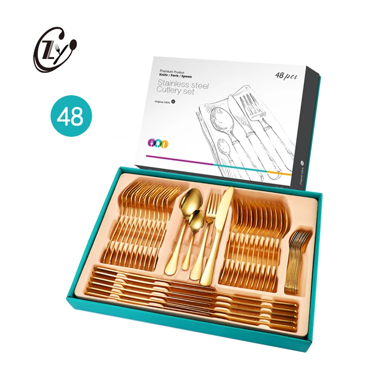 

New Design 48PCS Gift Box Flatware Set Stainless Steel Cutlery Set With Lid And Base Box, Silver, gold, rose gold, colorful, black