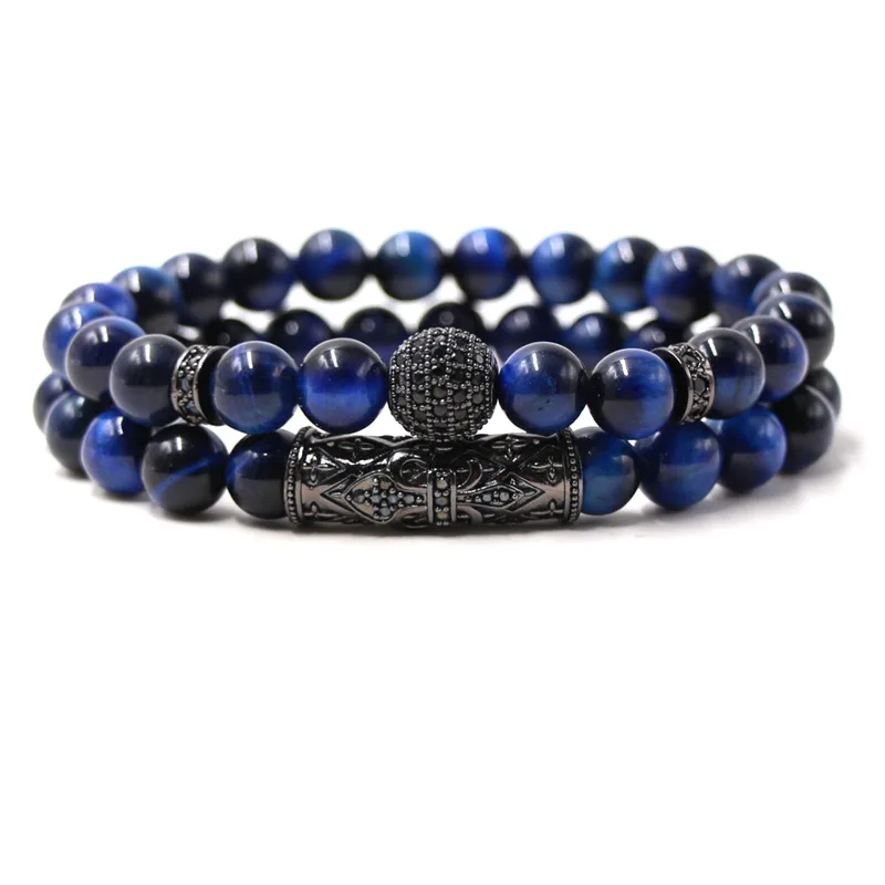 

2Pcs/Set Tiger Eye Stone Beads Bracelet Elastic Natural Stone Yoga Bracelet for Women Men, Picture shows
