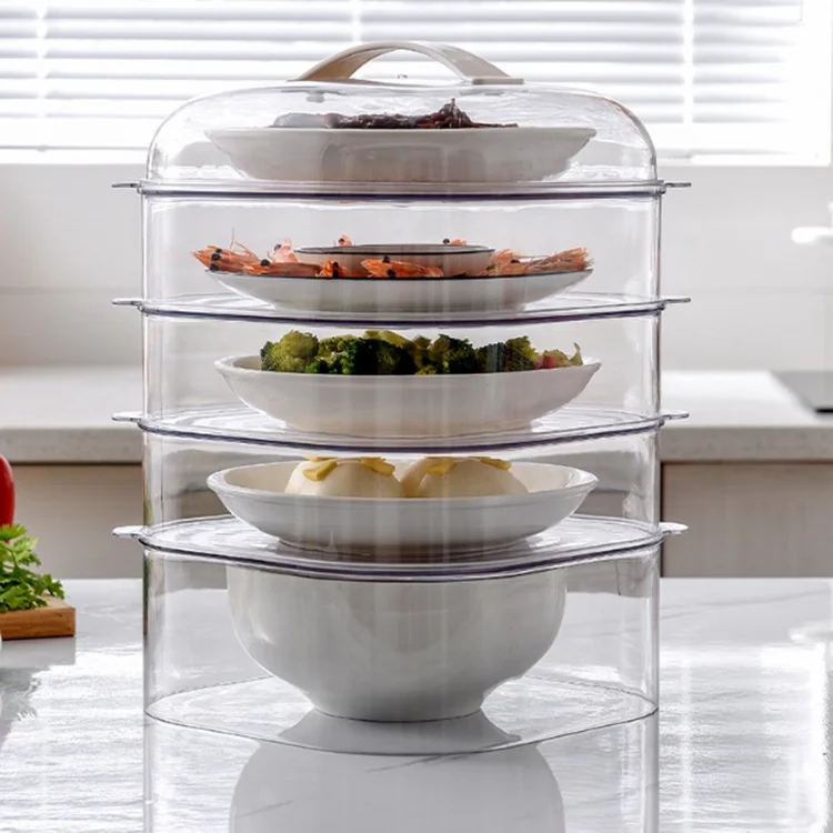 

Stackable Food Cover Reusable Square Clear Plastic Food Covers 5 Layer Food Cover Warmer