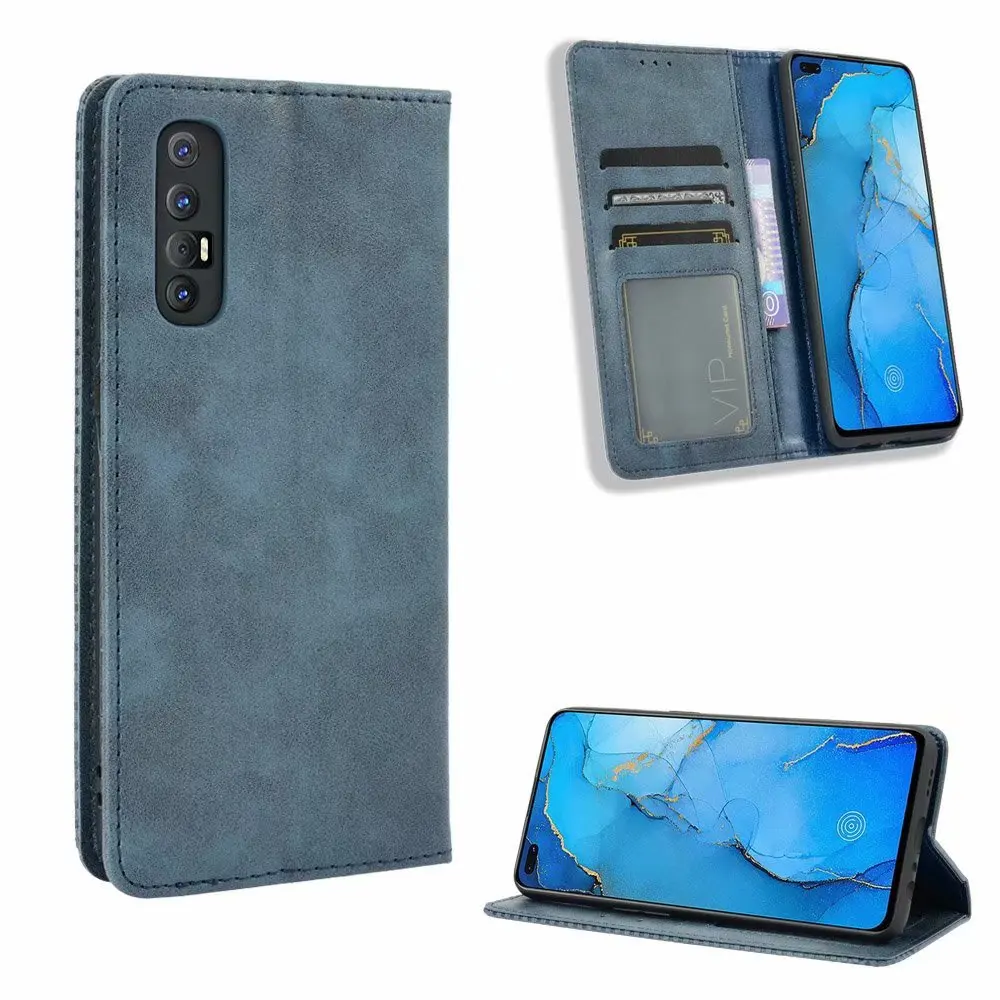

Retro Flip Wallet Leather Case Cover For OPPO Reno3 Pro, As pictures