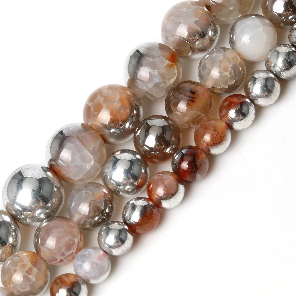 

Mixed Color Semi-Precious Silver Colorful Metallic Coated Cracked Fire Agates Stone Beads for Needlework DIY Accessories