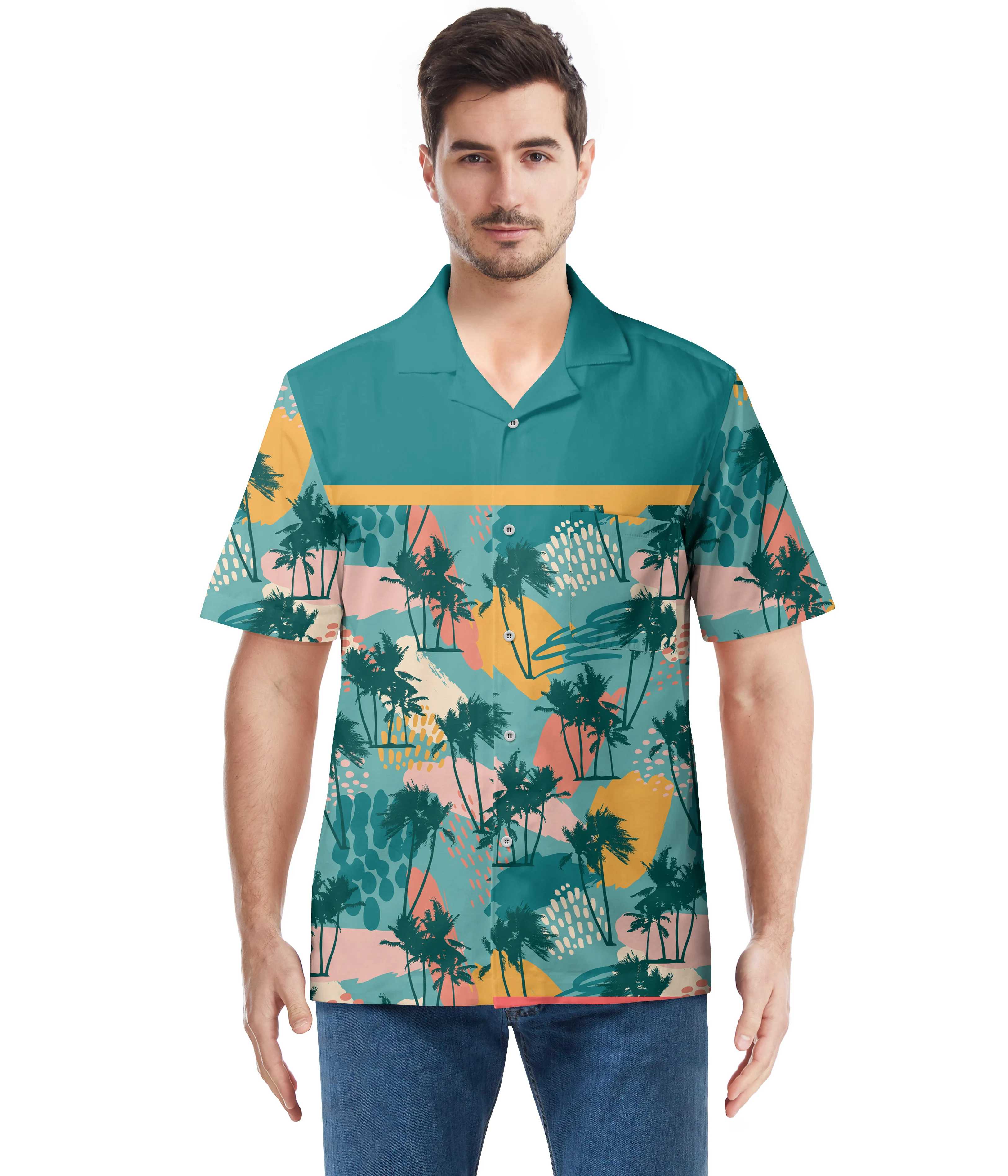 

2021 Make Fashion polyester spandex Men Wear Casual Shirt Sleeve Floral custom printing logo Hawaiian Shirts, Custom color