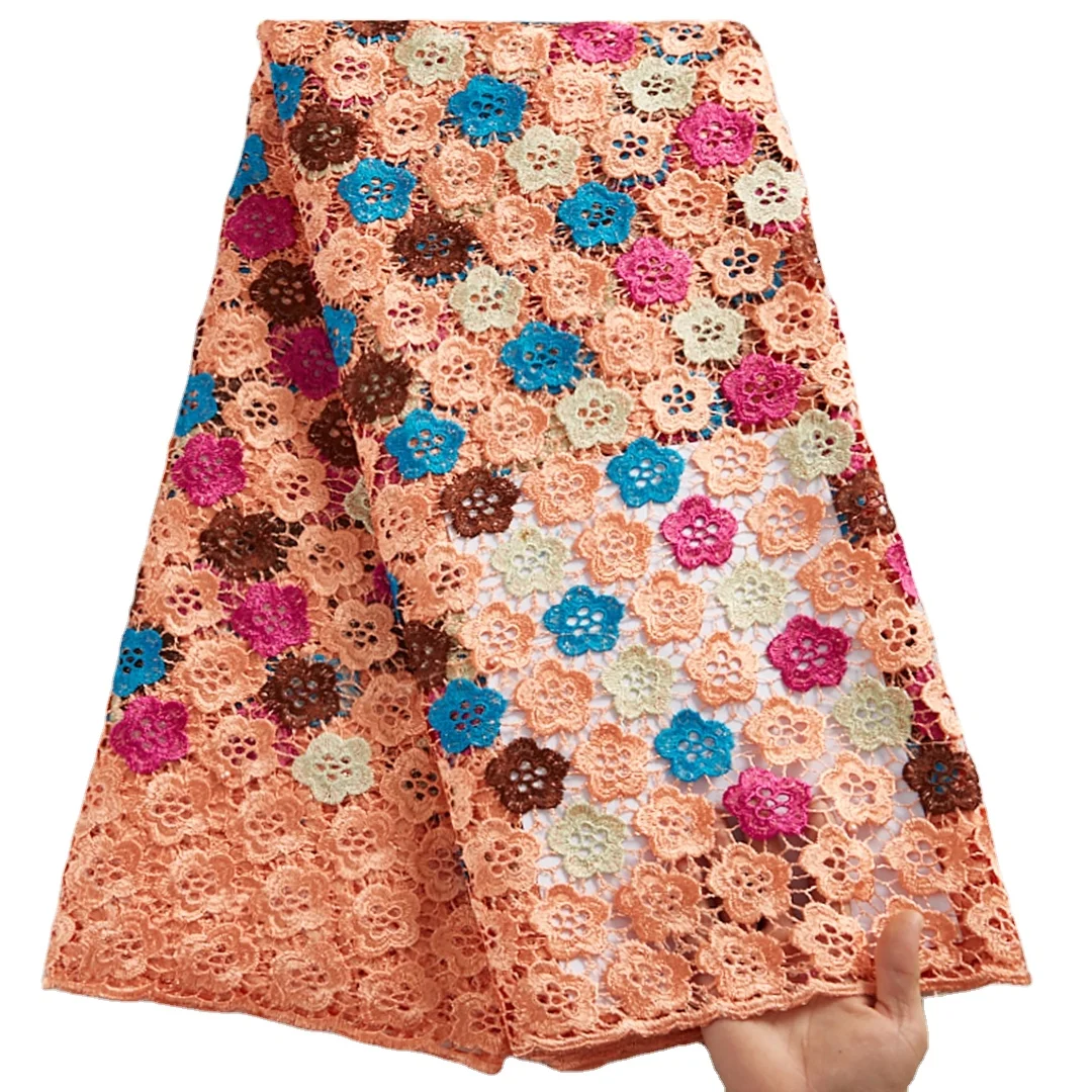 

African Wedding Dress Embroidery Fabric Textile Guipure Lace Fabric 100% Cotton 2513