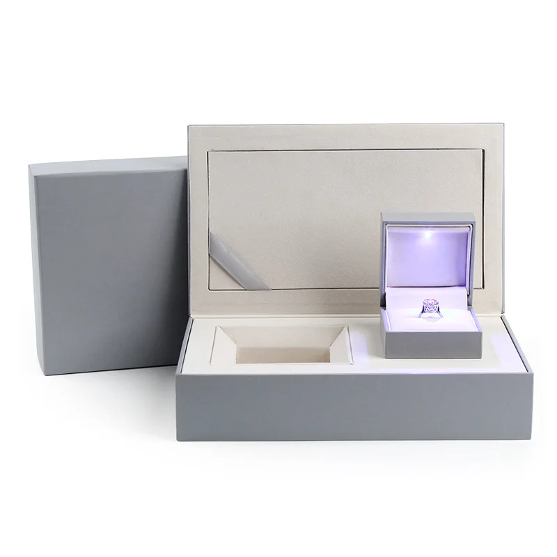 

OEM Eco Custom Color Logo Luxury Jewelry LED Light Packaging Fashion Ring Bracelet Pendant Bangle Jewellery Boxes With Velvet, Customized