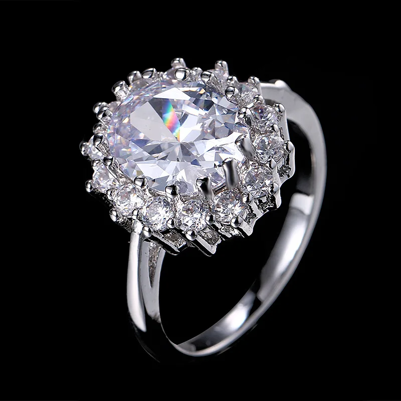 

Wholesale 925 Silver Plated Zircon Engagement Wedding Ring Ladies Evening Party Ring, Silver color rings