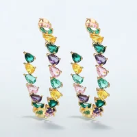 

Rainbow Color Gold Plated Pave Cubic Zircon Crystal Hoop Earrings For Women