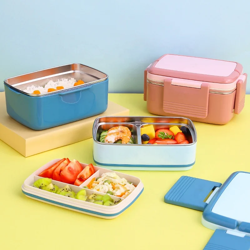 

Japanese Style Kids Bento Lunch Box 2 Layer Storage Boxes & Bins Office Leak Proof Stainless Steel High Quality Luxury Food 0-1L