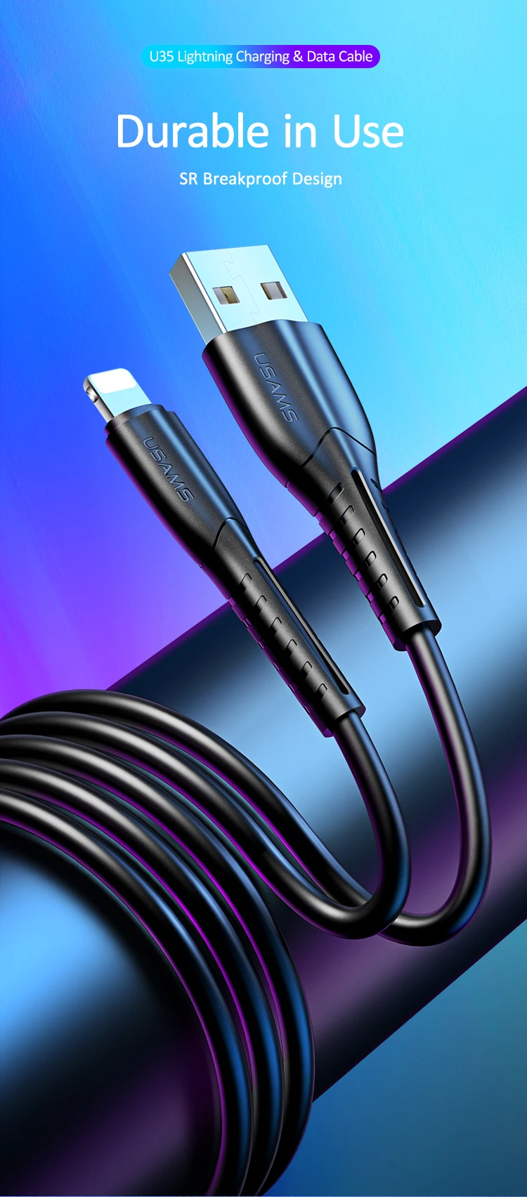 USAMS SJ364 free shipping Charging 1m USB Cable For iphone 11 pro max