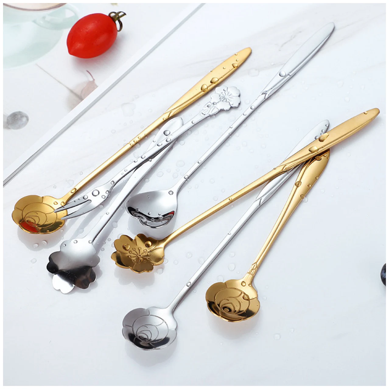 

mini coffee Dessert tea spoon cucharas flower gold spoon stainless steel spoons cutlery set