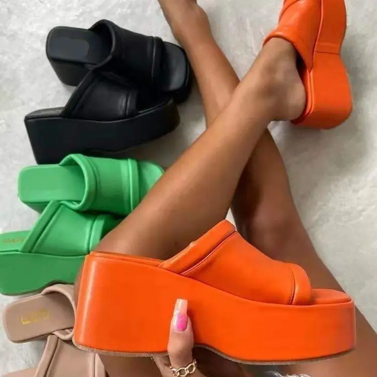 

Italian Wholesale Flat Sold Platform Woman High Quality Party Sex Heel Sandal 2022 Sexy Lady Wedge Shoes, Black apricot green orange