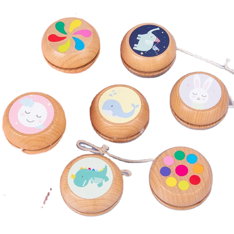 

1pc cute colorful High-quality melodious ball birch yo-yo exercise hand-eye coordination wooden children's skills toys, White
