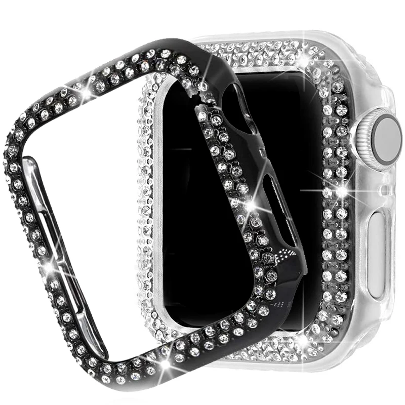 

Luxury Double Diamond Hard PC Protect Cover for Apple Watch Case Bling Bumper 41/45/40/44/38/42mm Watch Accessories for iWatch