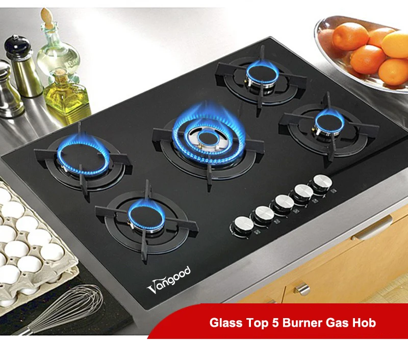 5 Burner China Gas Kitchen Stove Tempered Glass Cooktop Cooking