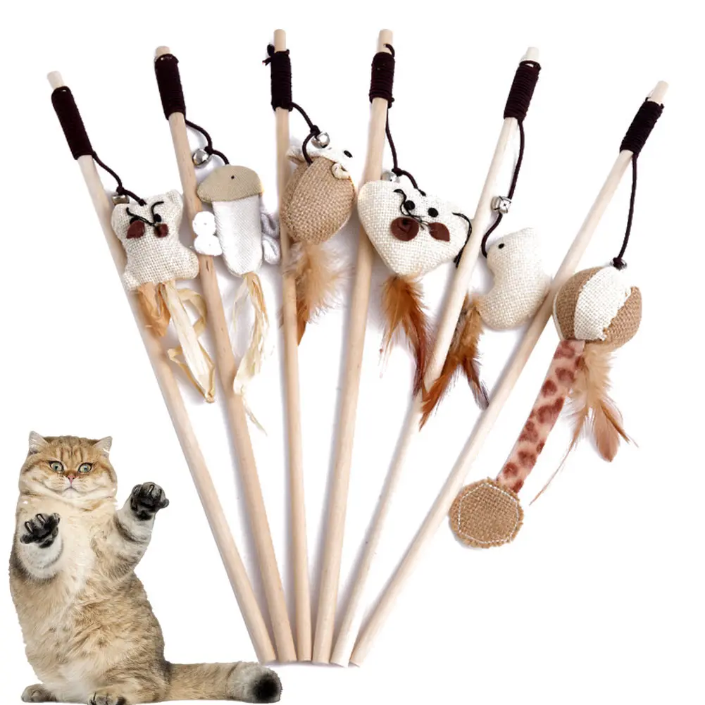 

40cm Pet Cat Teaser Feather Linen Wand Cat Catcher Teaser Stick Pet Interactive Toys Wood Rod Mouse Toy Cat Toys