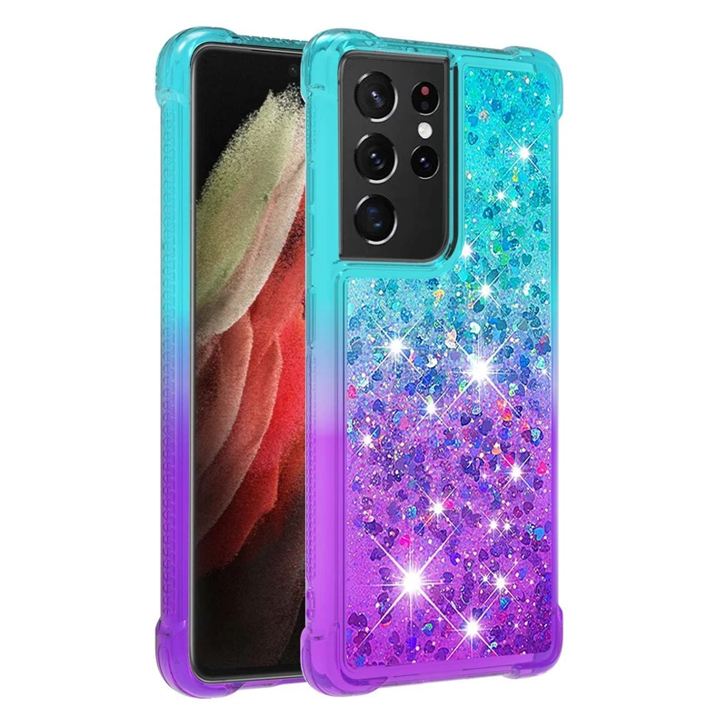 

Bling Gradient Phone Case Shockproof Glitter Quicksand Liquid TPU Case For Samsung Galaxy S21 Ultra 5G S21 Plus