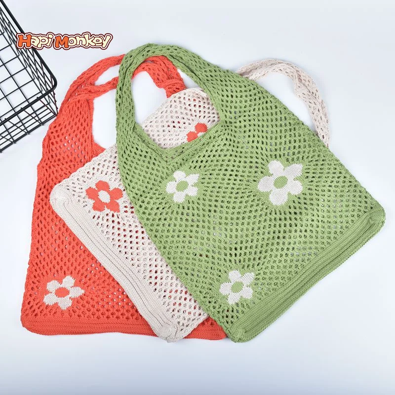 

HapiMonkey Free Shipping 45% Off Coupon Boho Mesh Net Cute Flower Knitting Tote SummerShoulder Travel Shopping Crochet Bag