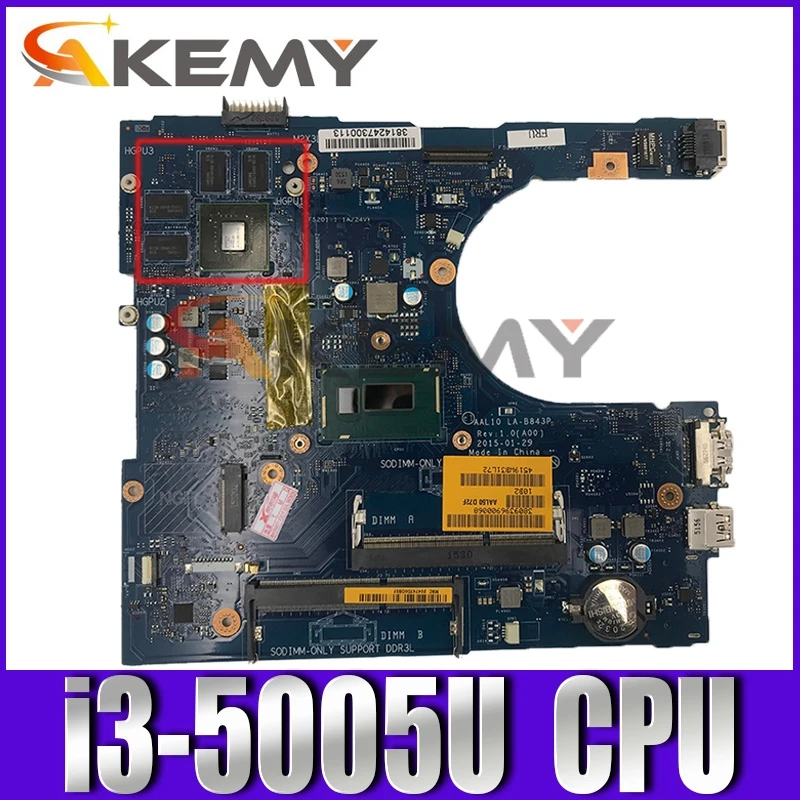 

Original Laptop motherboard For DELL 5458 5558 5758 i3-5005U SR244 N15V-GM-S-A Mainboard CN-0C7FTY 0C7FTY LA-B843P