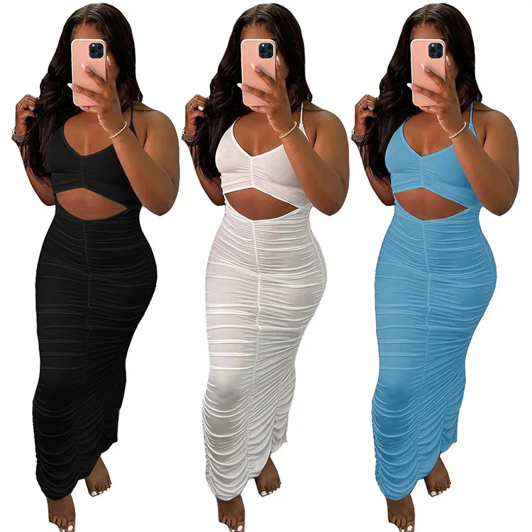 

2021 Popular Ladies Slip Dress Stacked Backless Cocktail Summer Women Long Dresses