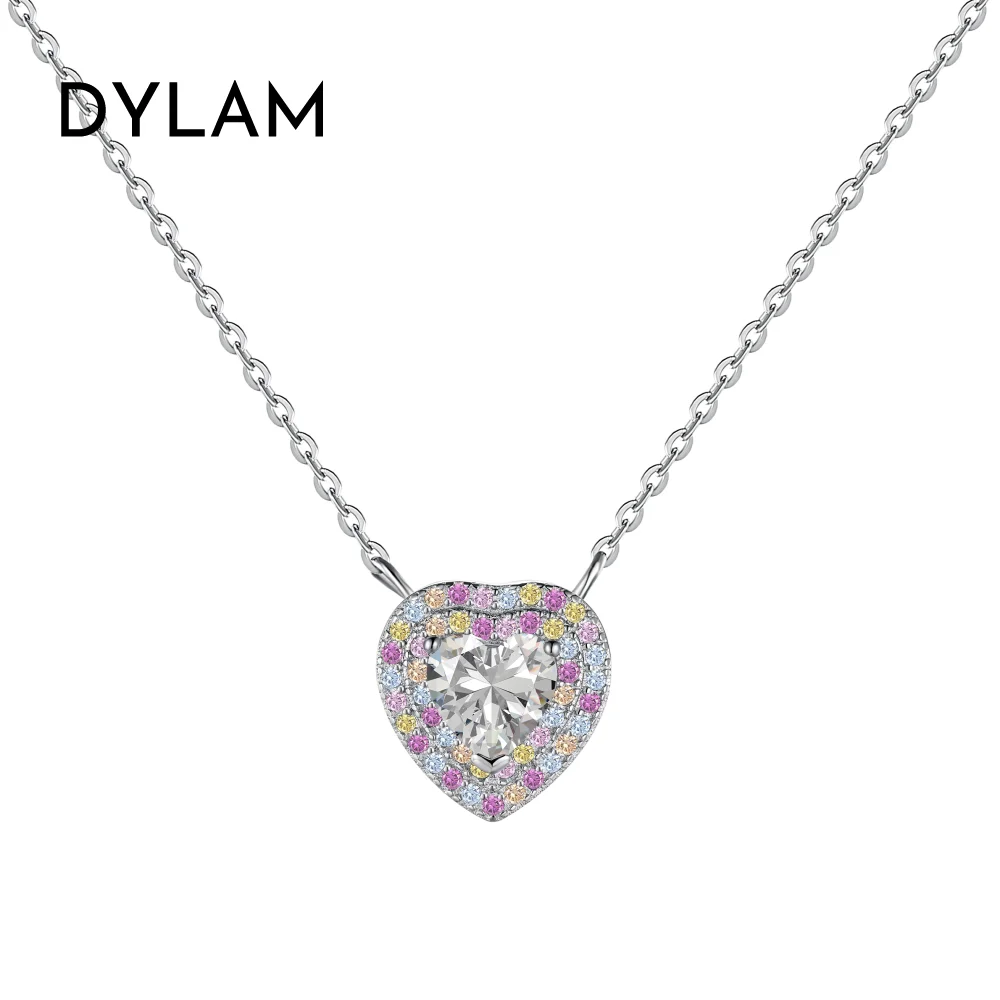 

Dylam Stylish Bling 5A Cubic Zirconia Heart Shape Pendant Necklace Women Sterling Silver Rhodium Plated Eternity Necklace