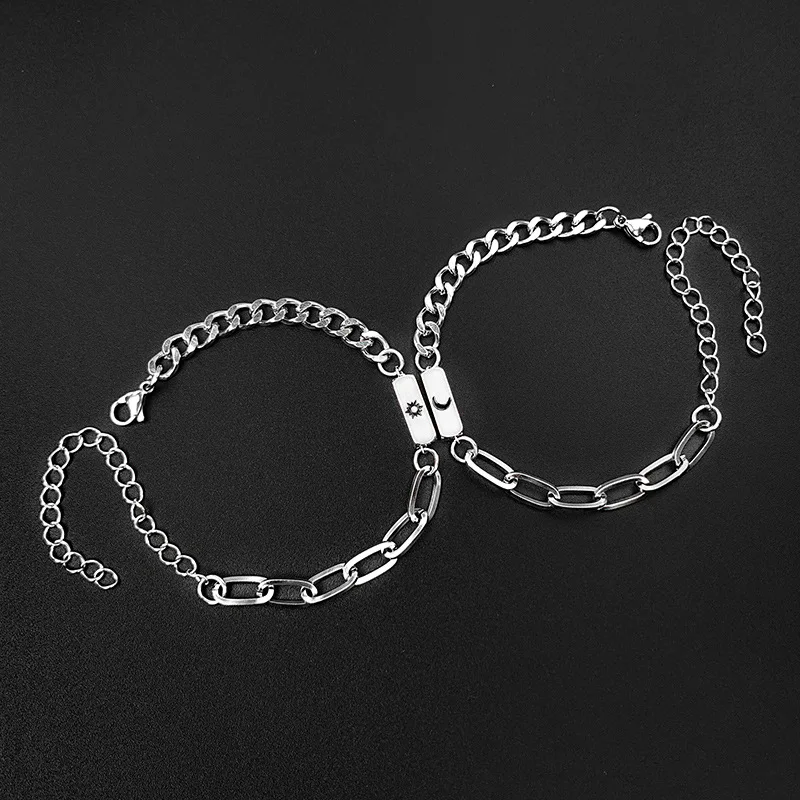 

Fashion Lovers Bracelet For Women Men Jewelry 2pcs Stainless Steel Sun Moon Love Couple Bracelet