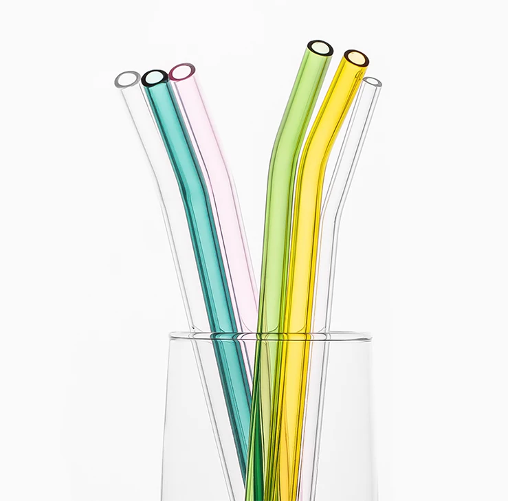 

Reusable colorful Glass Tube Funny Long Bending Borosilicate Glass Drinking Straw for Bar Accessories