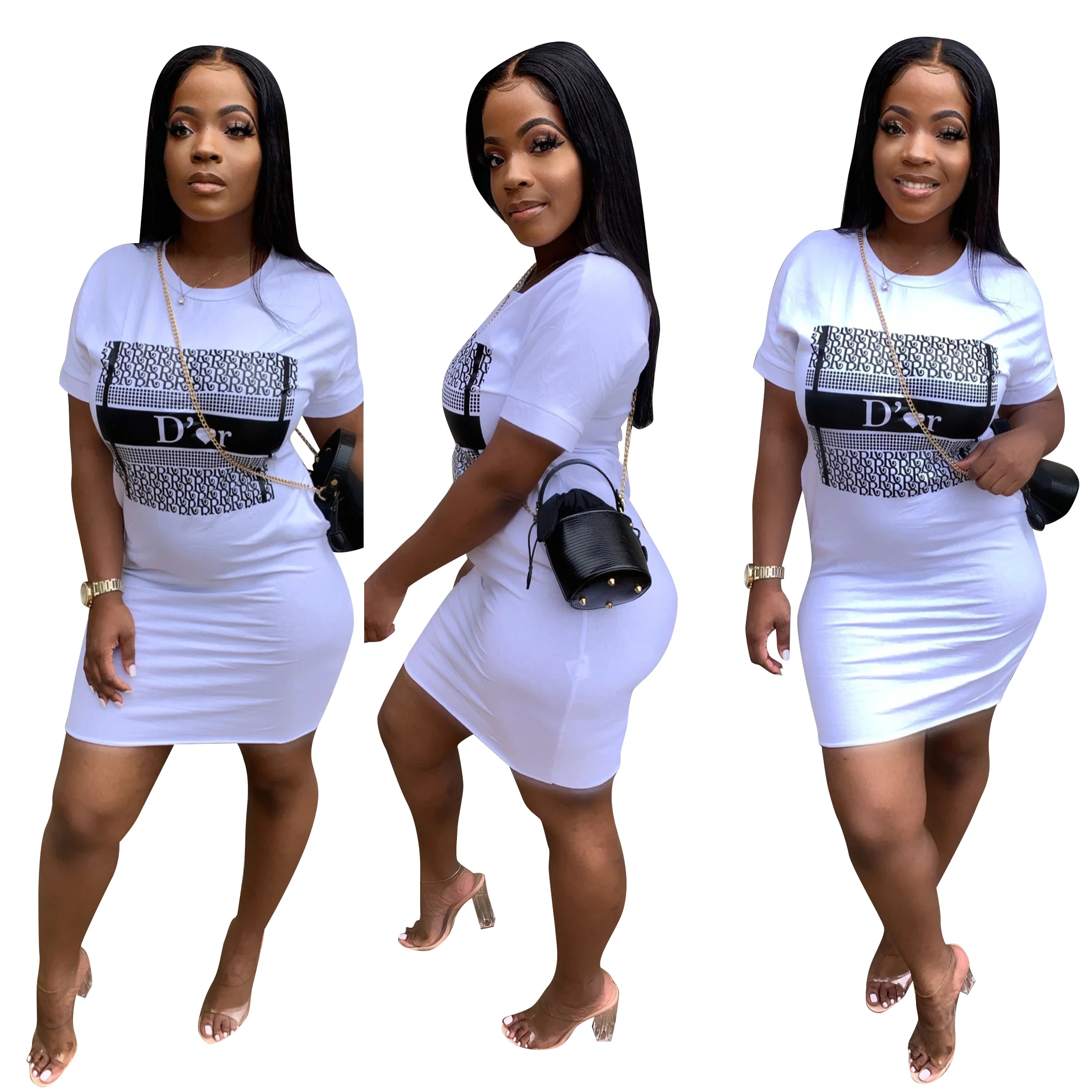

Wholesale Casual Printed Poker Short Sleeve Club Dress