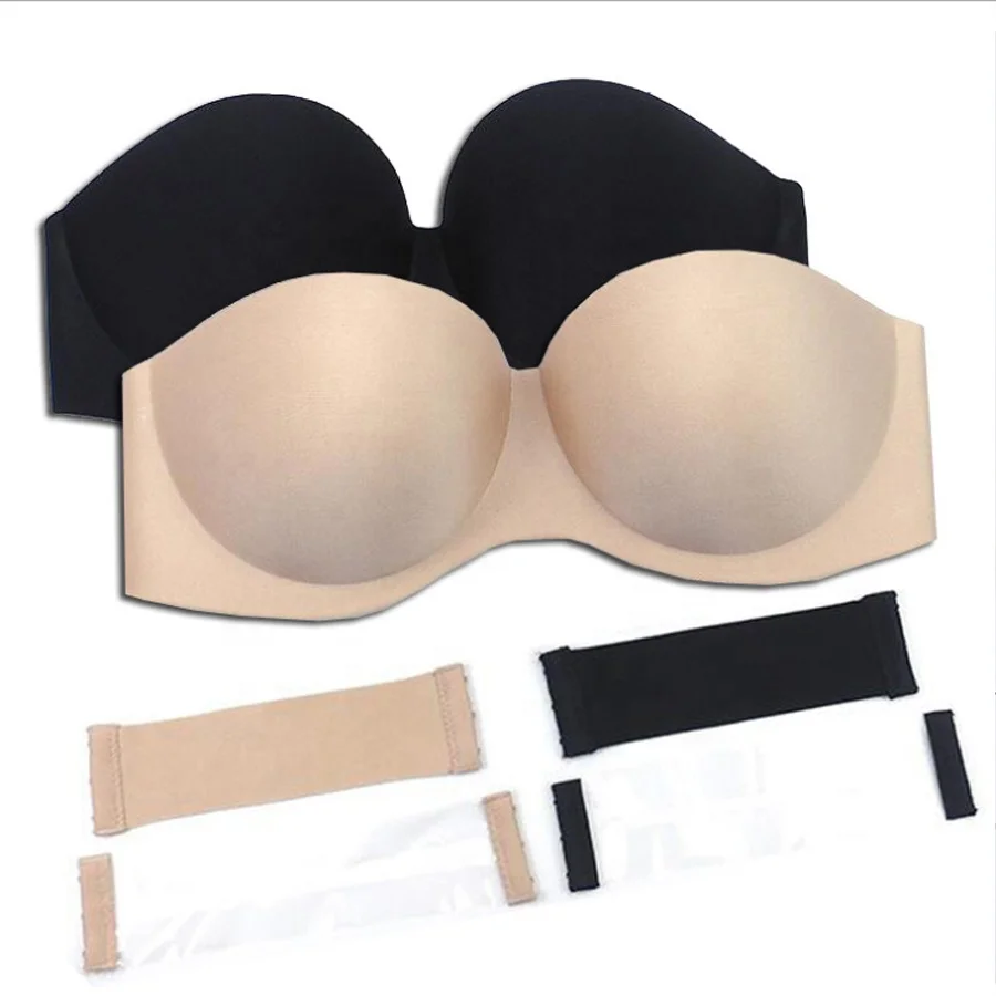 

black or nude plus size seamless strapless bra for women, Shown