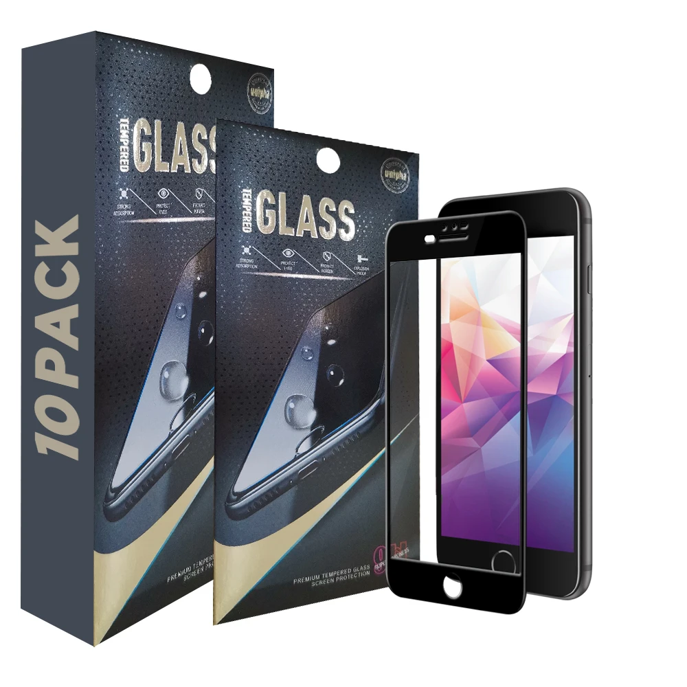 

10 in1 Custom Full Coverage Bubble Free 3D Drop glue Tempered Glass Screen Protector for iphone 7 8 9 black