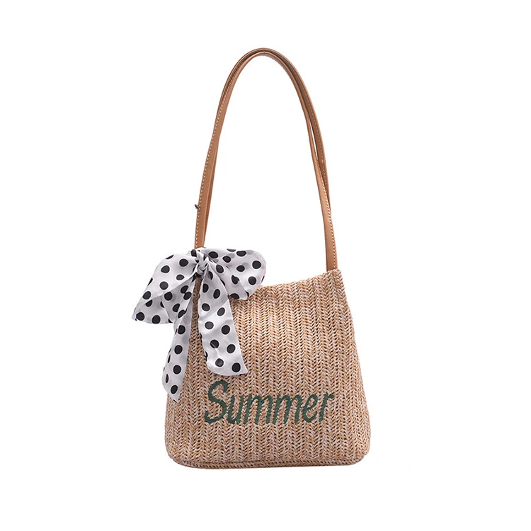 

Scarf Bowknot Straw Woven Shoulder Bag for Women