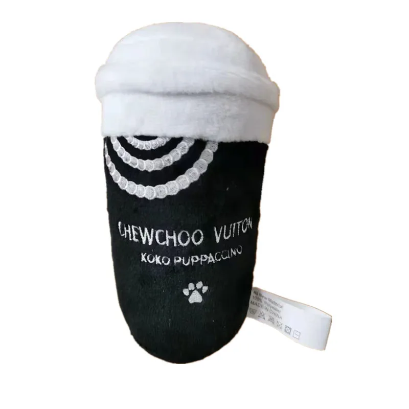 

Luxury eco friendly Bottle Cup Bag shape Designer squeaky plush dog chew toys, Picture shows