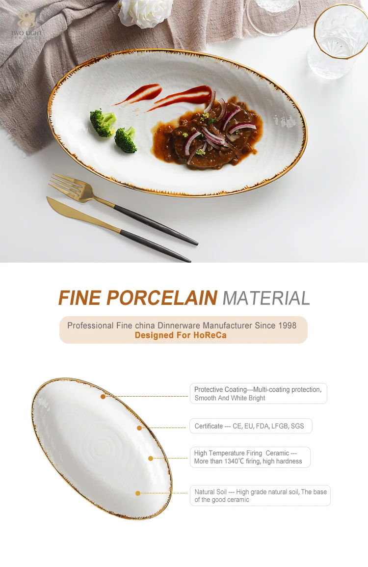 Wholesale Ceramic Tapas Plates White China Hotel Ceramic Oval Plates Bulk*