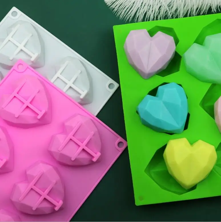 

6 Cavity Silione Diamond Love Silicone Cake Mould 3D Heart Shape Fondant Cake Chocolate Baking Mold Mould