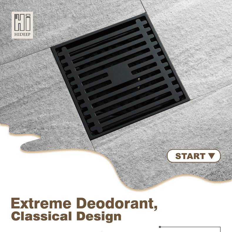 HIDEEP bathroom fittings bath floor drain black brass shower floor drain