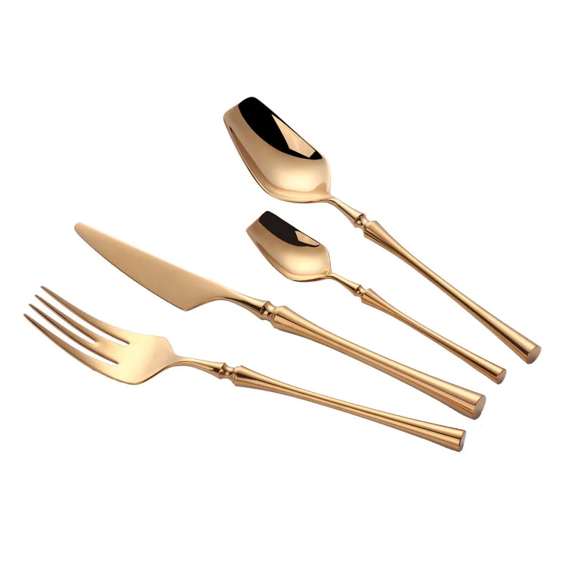 

Newest Gold Stainless Steel Western Cutlery 4pcs/Set Luxury Knife Fork Spoon Tableware