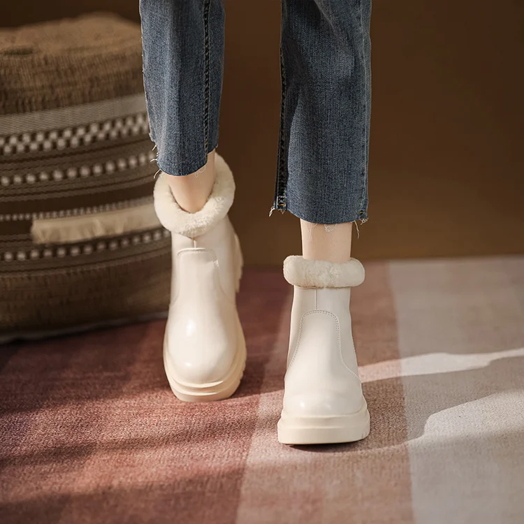 

winter fur shoes women winter plus velvet 2022 new style warm shoes thick boots ladies snow boots women, White