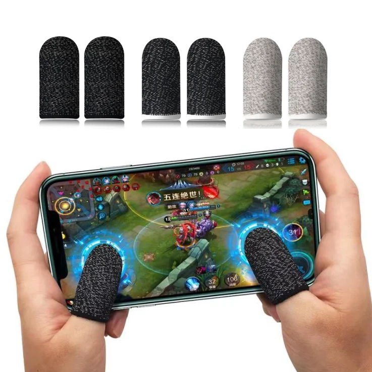 

Mobile Game Touch Screen Controller Anti-sweat Finger Sleeves Breathable Fiber Finger Sleeve For Gaming, Black, blue, grey